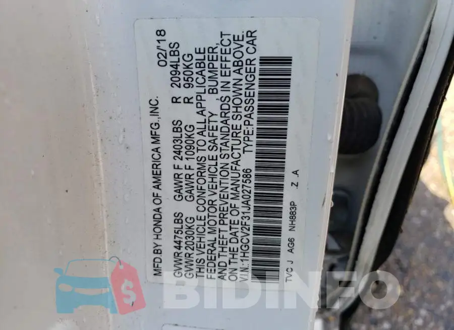 1HGCV2F31JA027586 Photo# 10