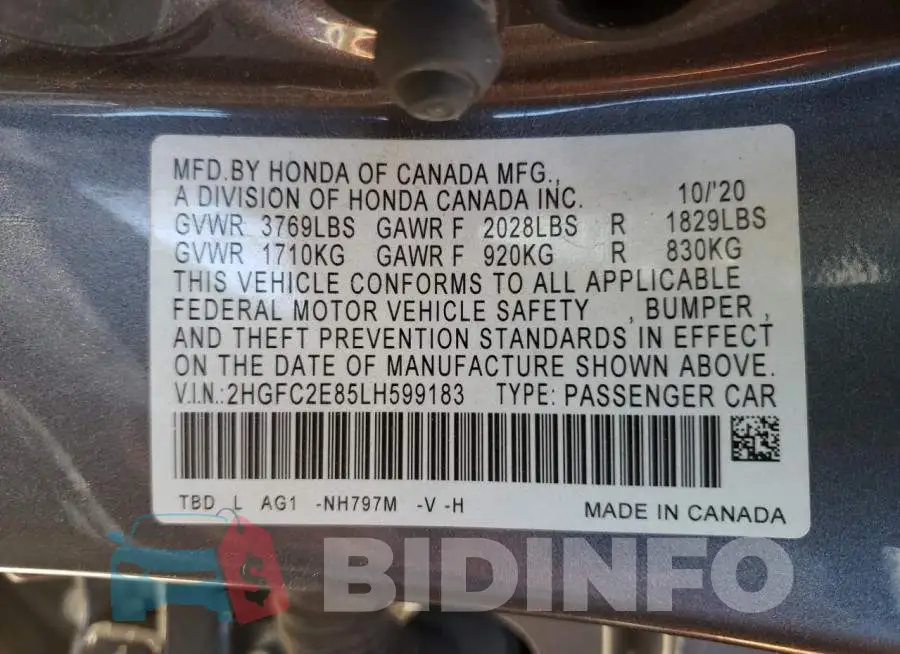2HGFC2E85LH599183 Photo# 10
