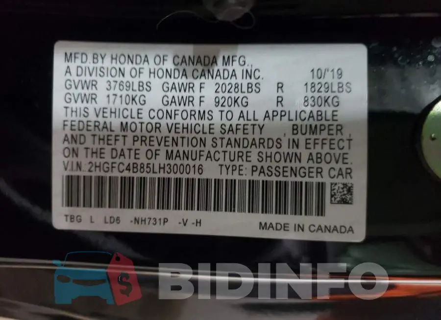 2HGFC4B85LH300016 Photo# 10