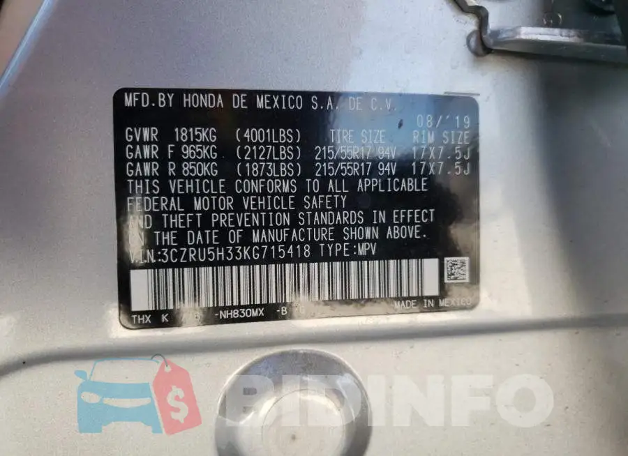 3CZRU5H33KG715418 Photo# 10