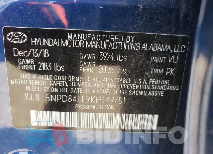 5NPD84LF9KH449751 Photo# 10