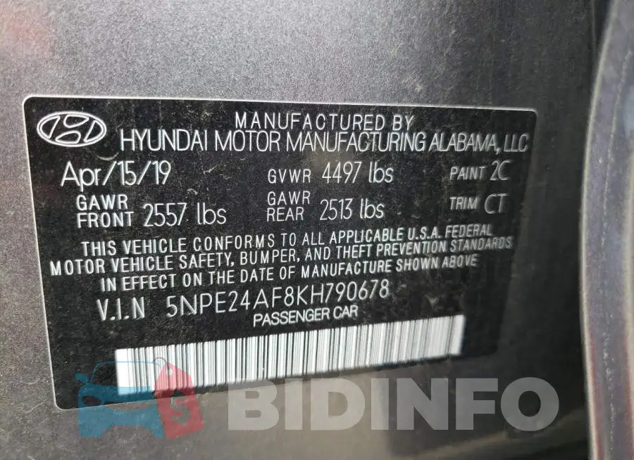 5NPE24AF8KH790678 Photo# 10