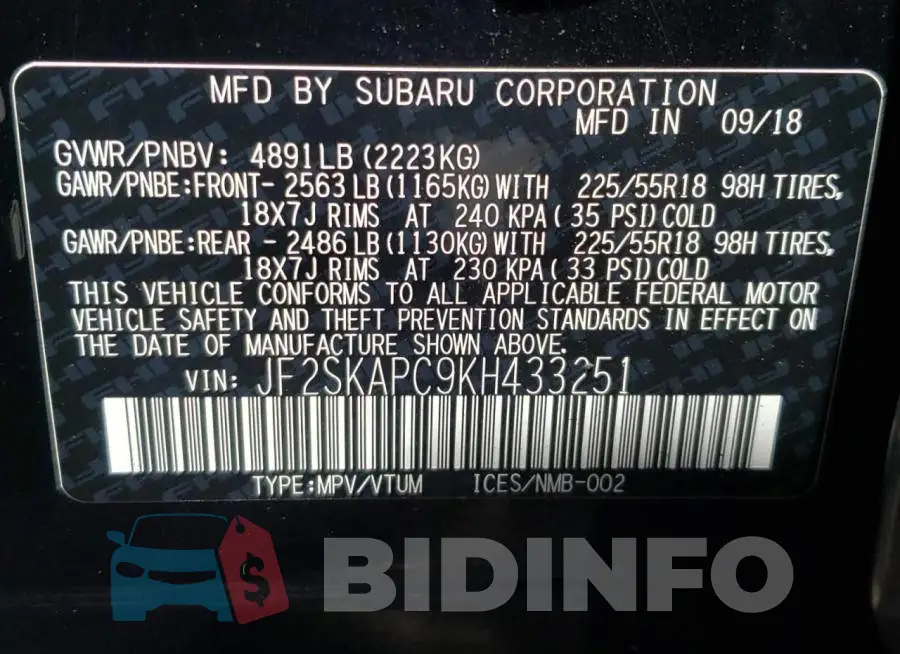 JF2SKAPC9KH433251 Photo# 10