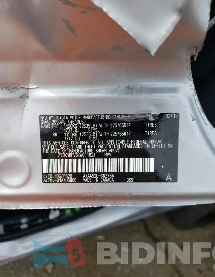 2T3K1RFV6KW011824 Photo# 10