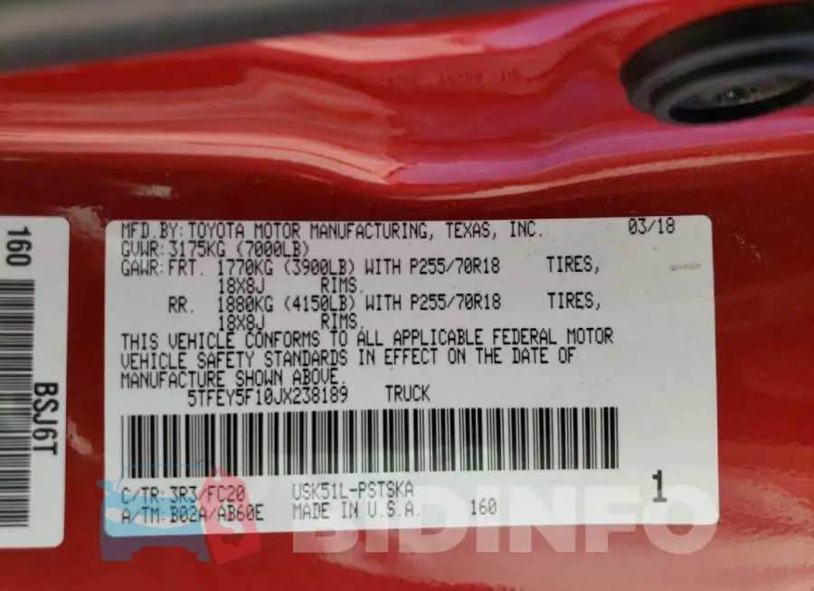 5TFEY5F10JX238189 Photo# 10