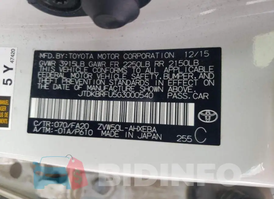 JTDKBRFU5G3000540 Photo# 10