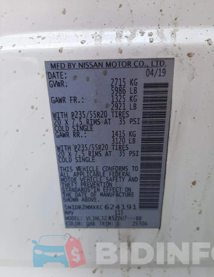 5N1DR2MMXKC624191 Photo# 10