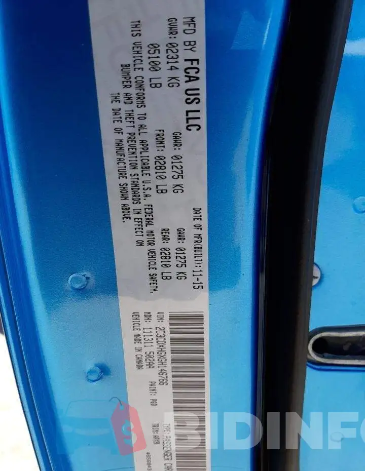 2C3CDXHGXGH146766 Photo# 10