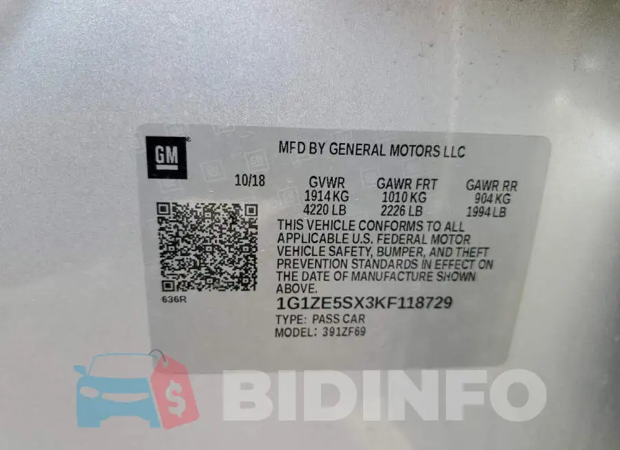 1G1ZE5SX3KF118729 Photo# 10