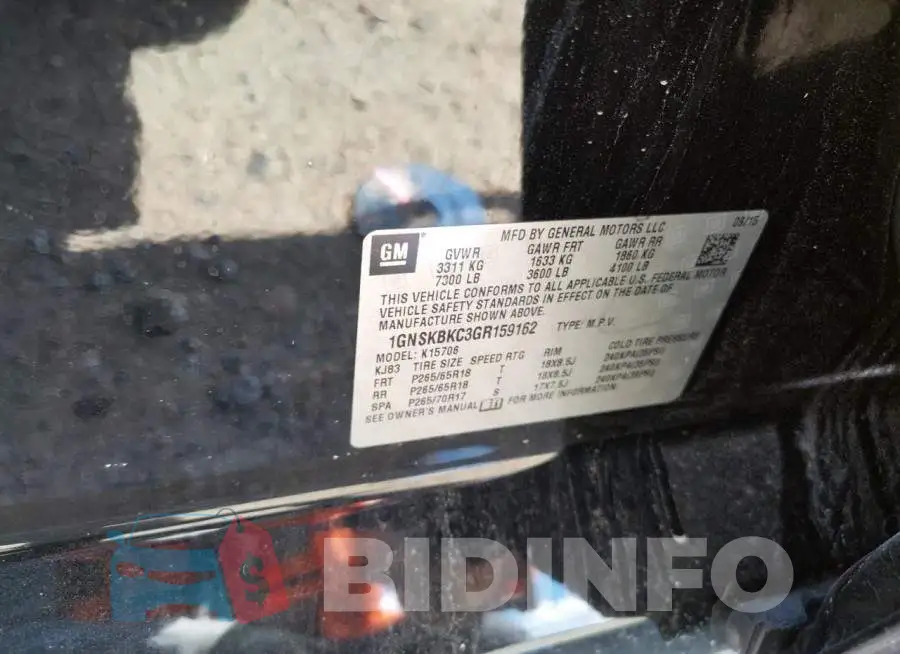 1GNSKBKC3GR159162 Photo# 10