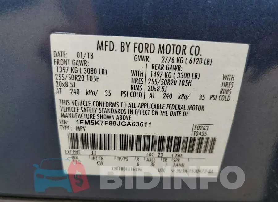 1FM5K7F89JGA63611 Photo# 10