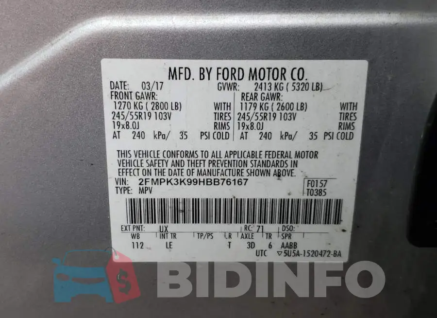 2FMPK3K99HBB76167 Photo# 10