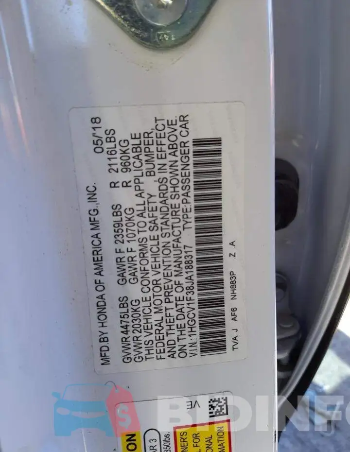 1HGCV1F38JA188317 Photo# 10