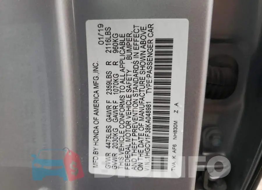 1HGCV1F38KA048981 Photo# 10