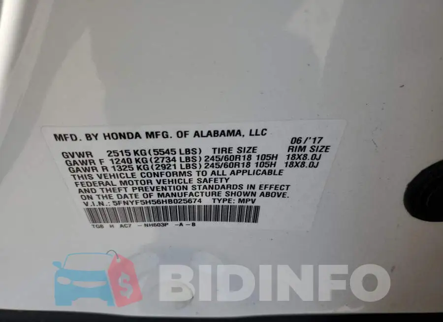 5FNYF5H56HB025674 Photo# 10