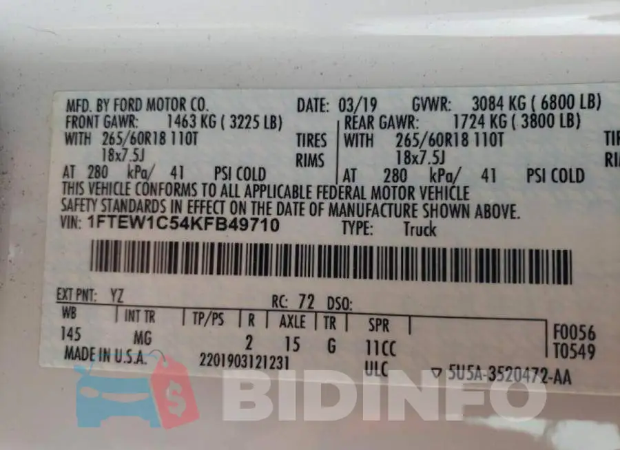 1FTEW1C54KFB49710 Photo# 10