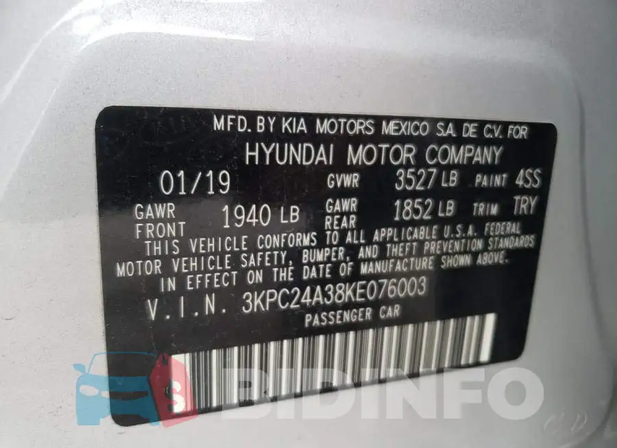 3KPC24A38KE076003 Photo# 10