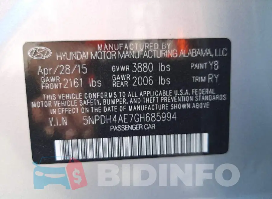 5NPDH4AE7GH685994 Photo# 10