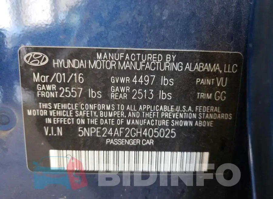 5NPE24AF2GH405025 Photo# 10