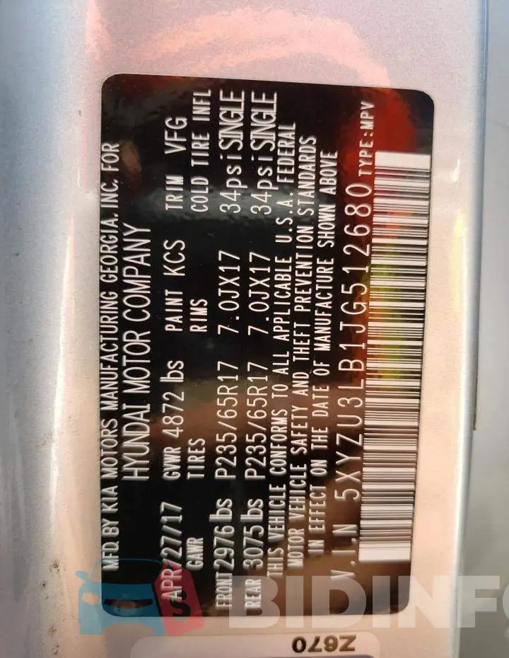 5XYZU3LB1JG512680 Photo# 10