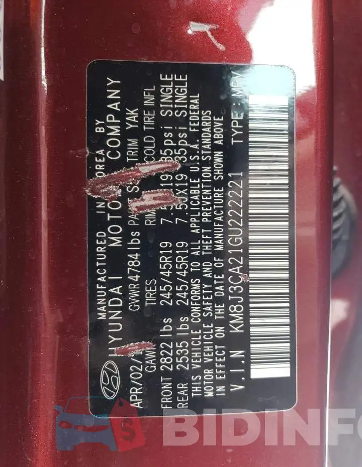 KM8J3CA21GU222221 Photo# 10