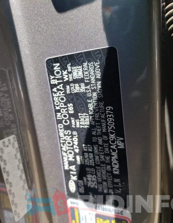 KNDPMCAC9K7509379 Photo# 10