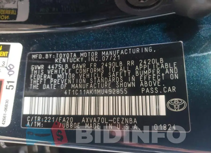4T1C11AK1MU492855 Photo# 10