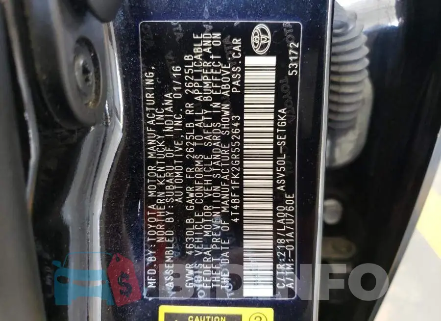 4T4BF1FK2GR552643 Photo# 10
