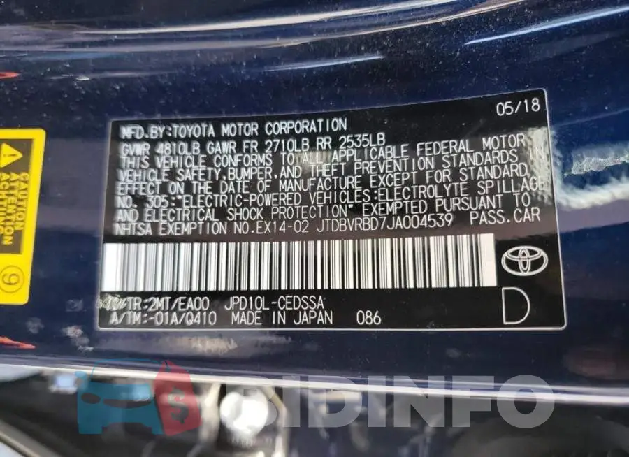 JTDBVRBD7JA004539 Photo# 10