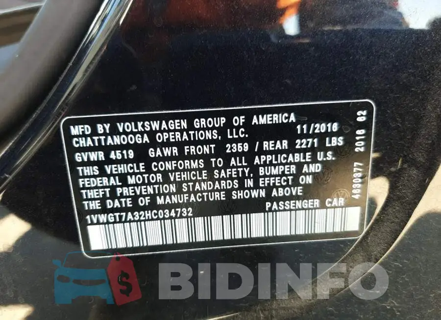 1VWGT7A32HC034732 Photo# 10