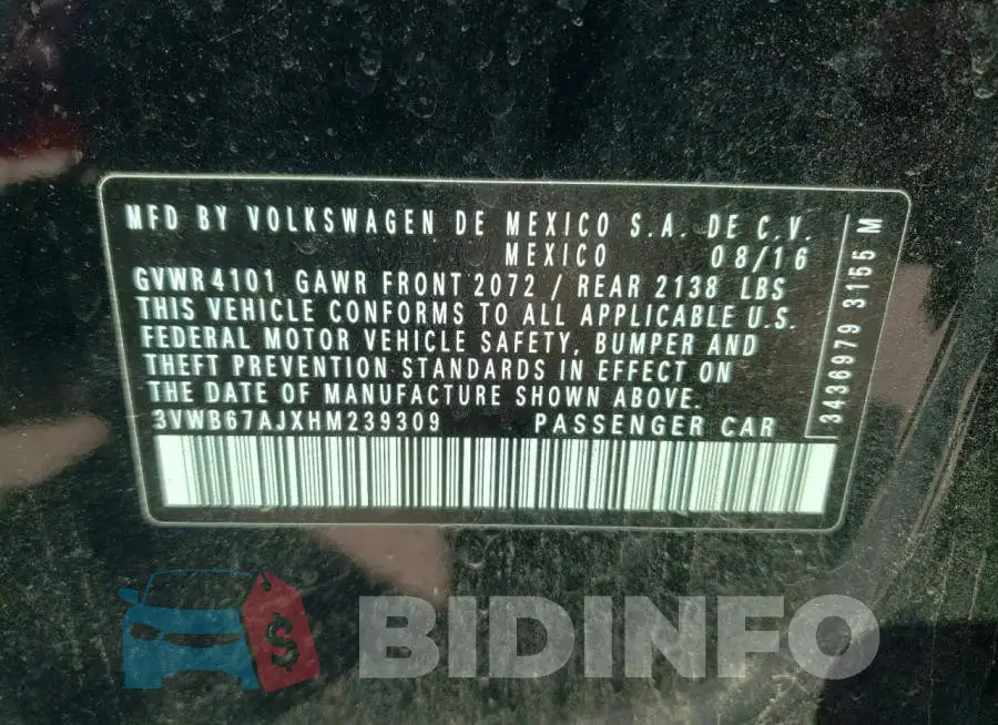 3VWB67AJXHM239309 Photo# 10