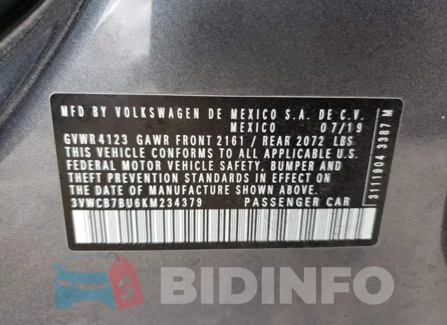 3VWCB7BU6KM234379 Photo# 10