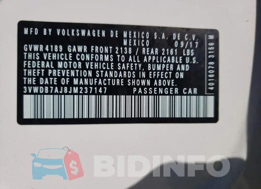 3VWDB7AJ8JM237147 Photo# 10
