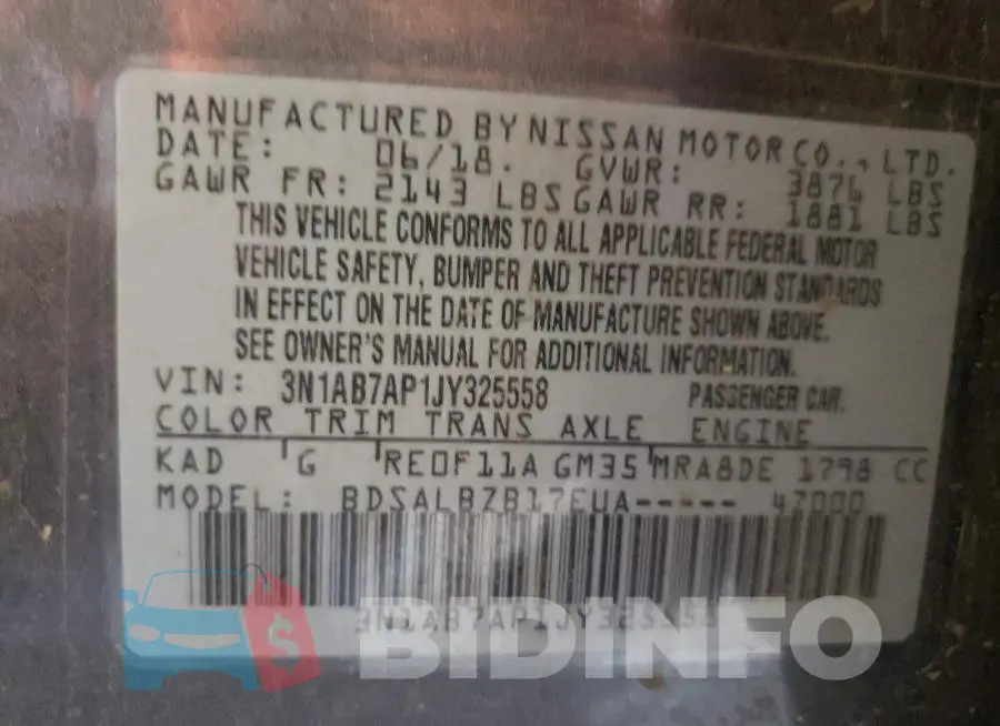 3N1AB7AP1JY325558 Photo# 10