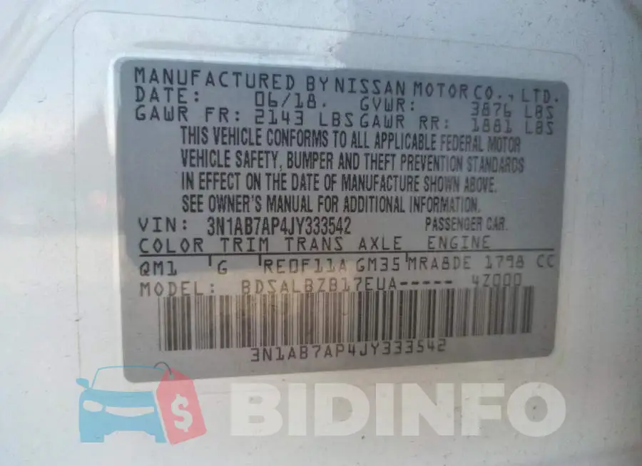 3N1AB7AP4JY333542 Photo# 10