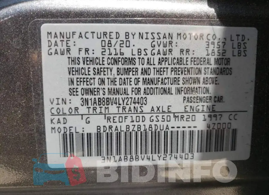3N1AB8BV4LY274403 Photo# 10