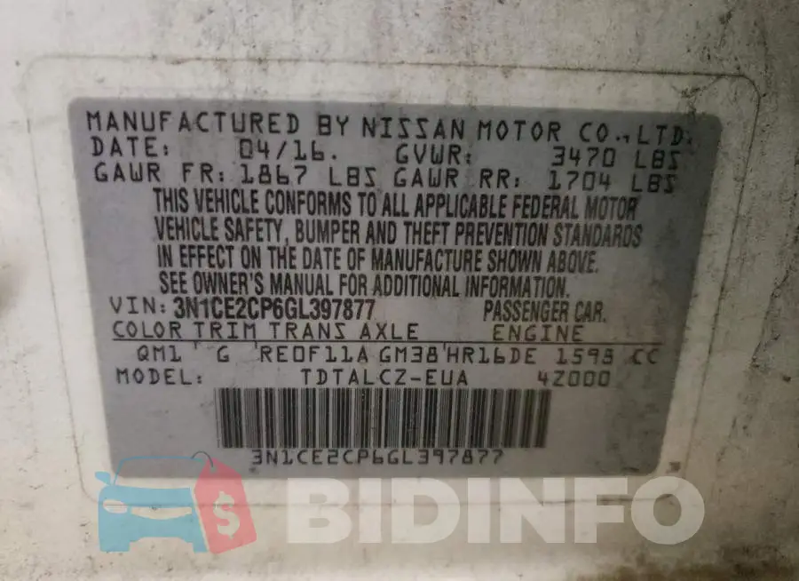 3N1CE2CP6GL397877 Photo# 10