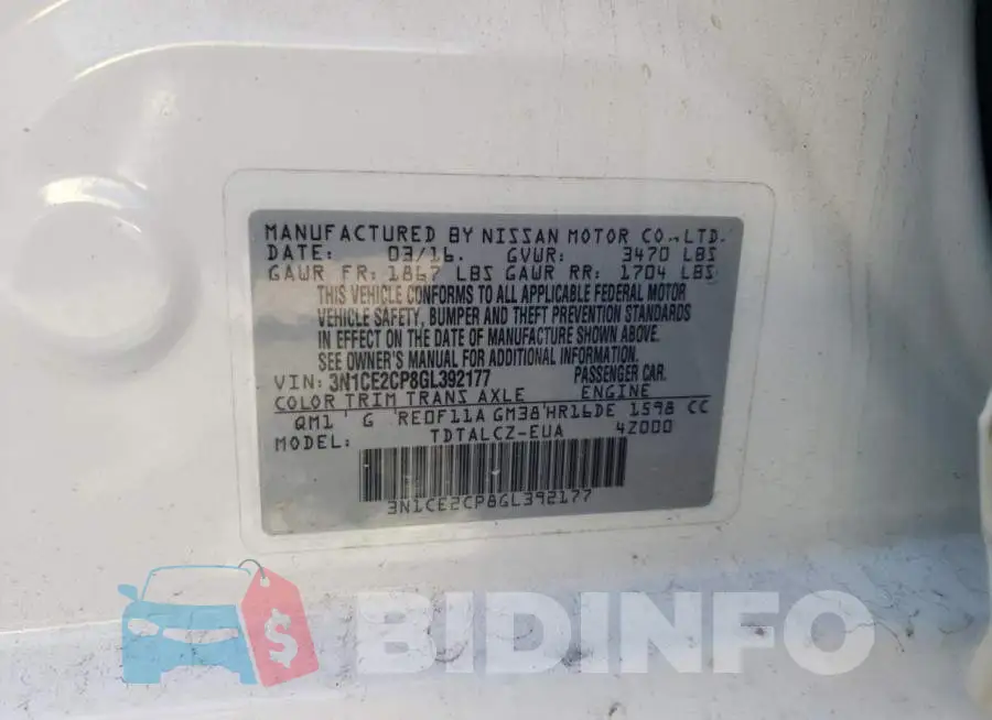 3N1CE2CP8GL392177 Photo# 10
