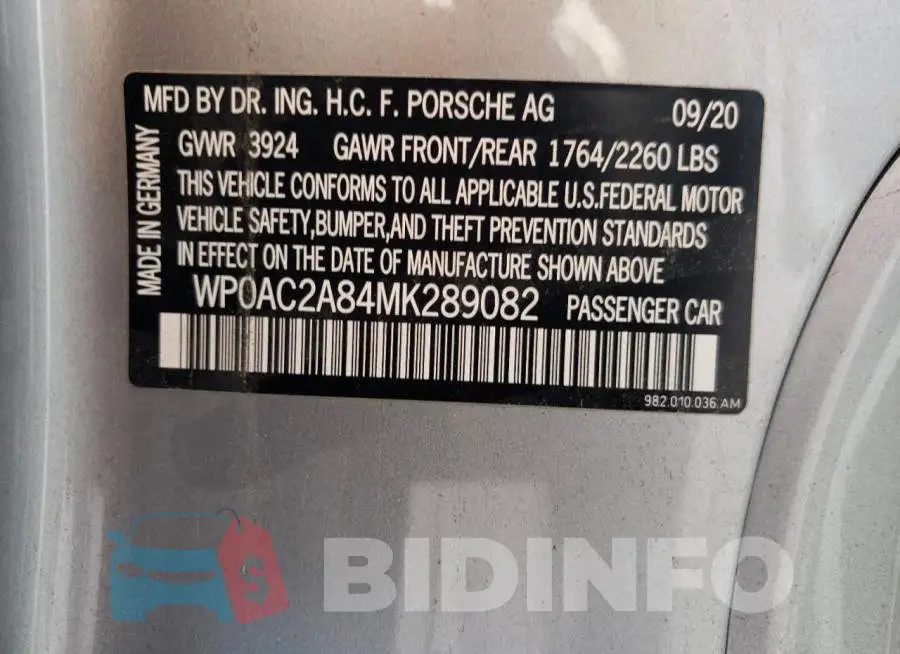 WP0AC2A84MK289082 Photo# 10
