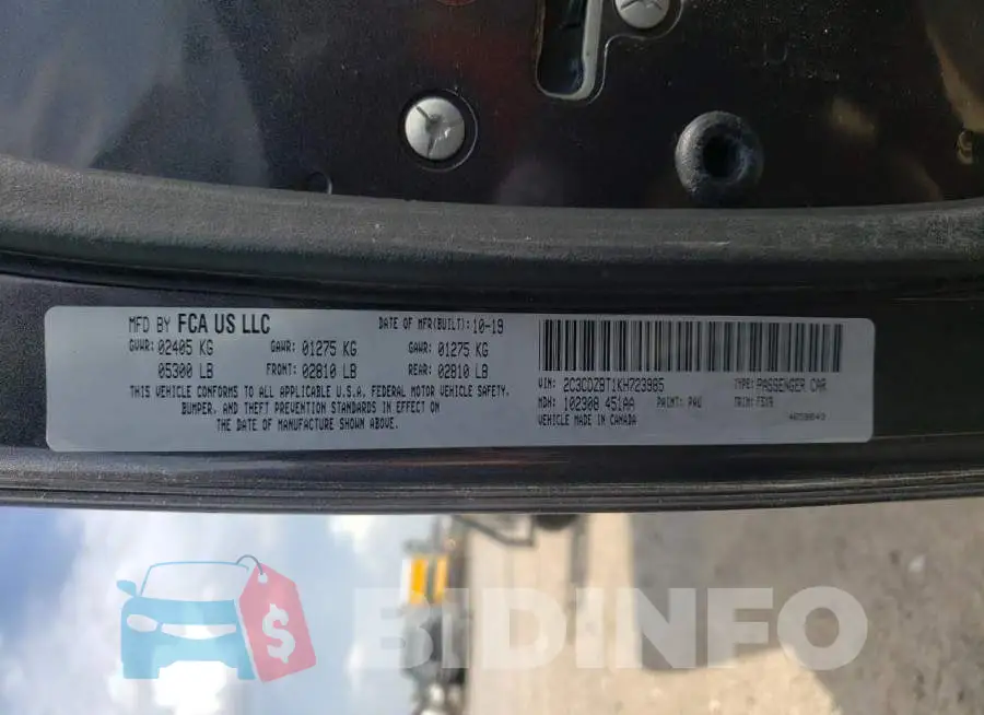 2C3CDZBT1KH723985 Photo# 10