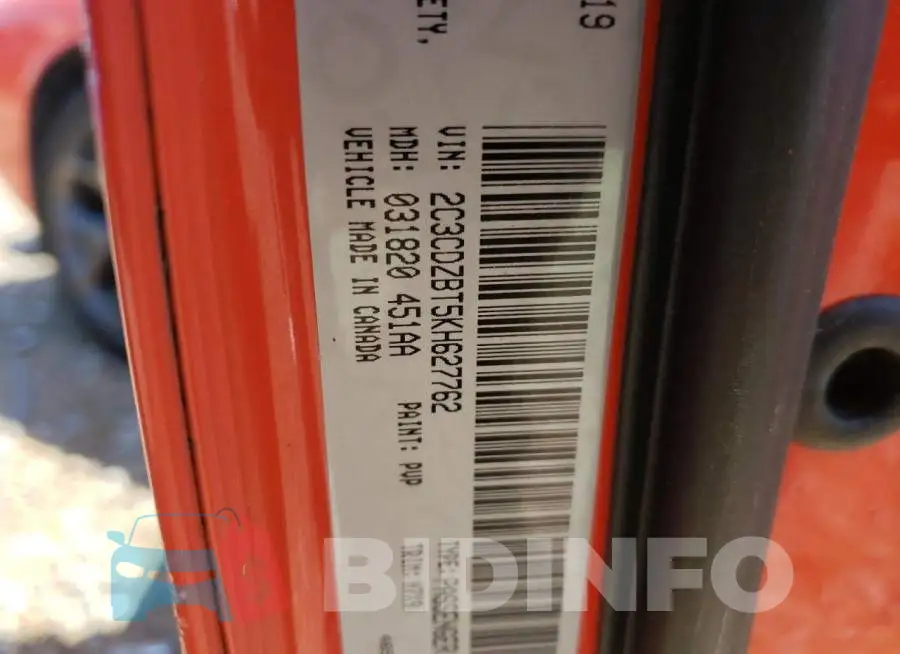 2C3CDZBT5KH627762 Photo# 10