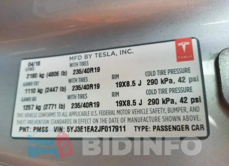 5YJ3E1EA2JF017911 Photo# 10