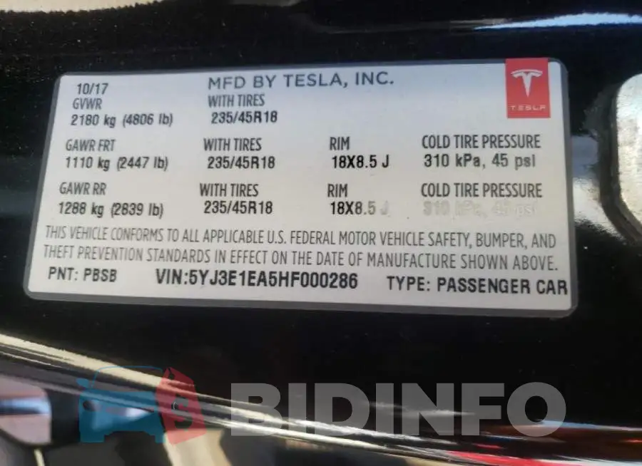 5YJ3E1EA5HF000286 Photo# 10