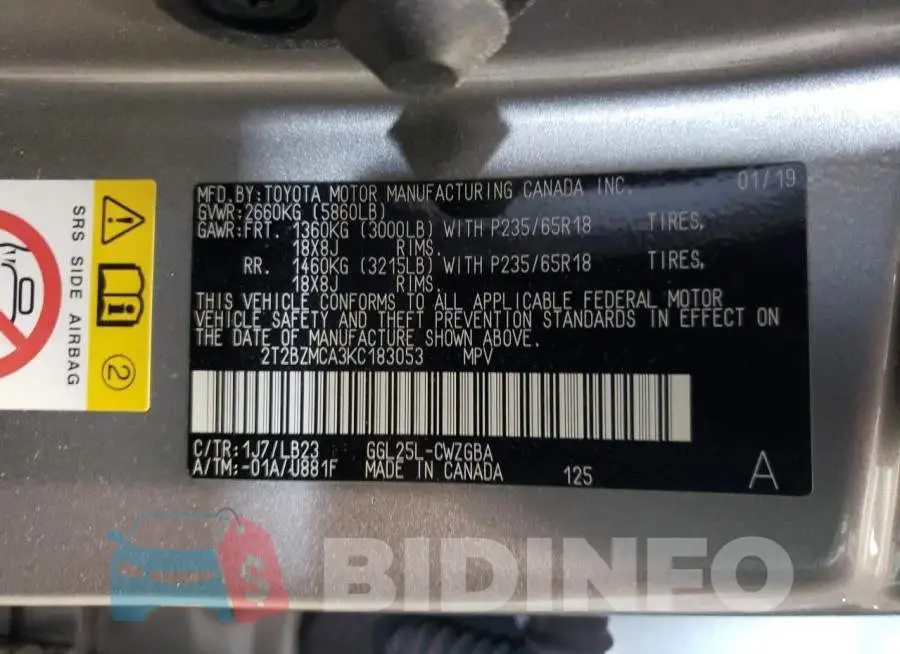 2T2BZMCA3KC183053 Photo# 10
