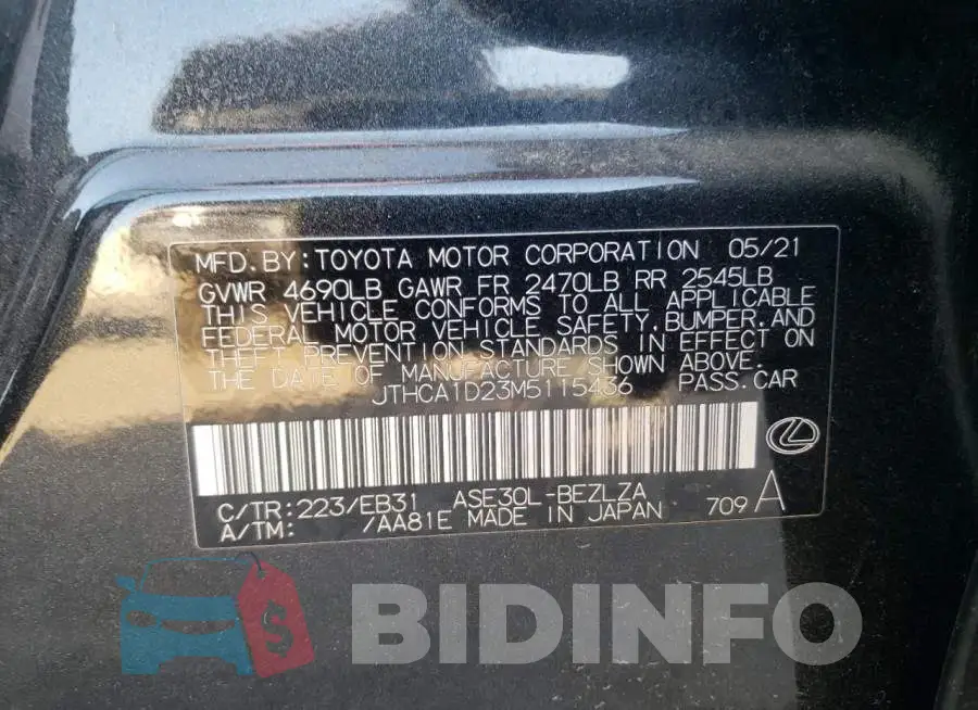 JTHCA1D23M5115436 Photo# 10
