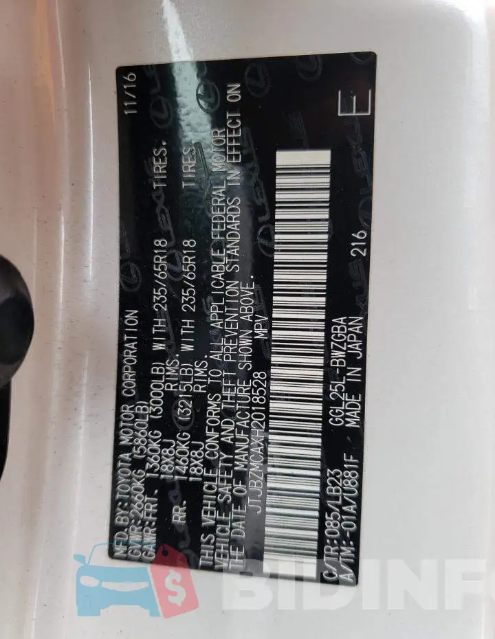 JTJBZMCAXH2018528 Photo# 10