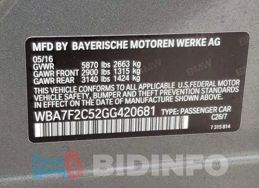 WBA7F2C52GG420681 Photo# 10