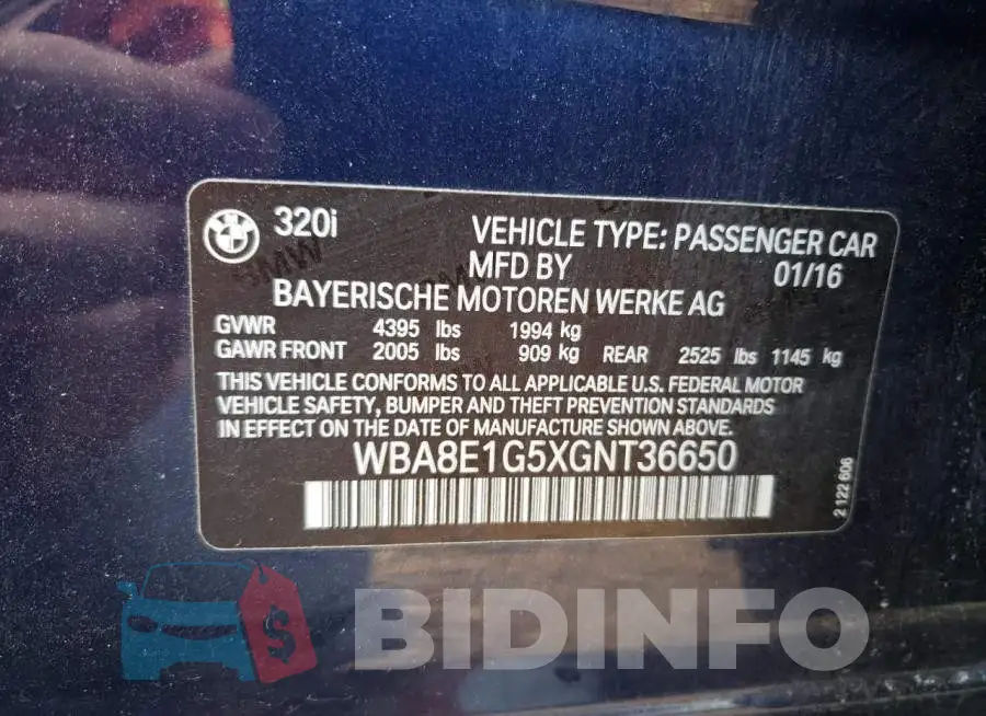 WBA8E1G5XGNT36650 Photo# 10