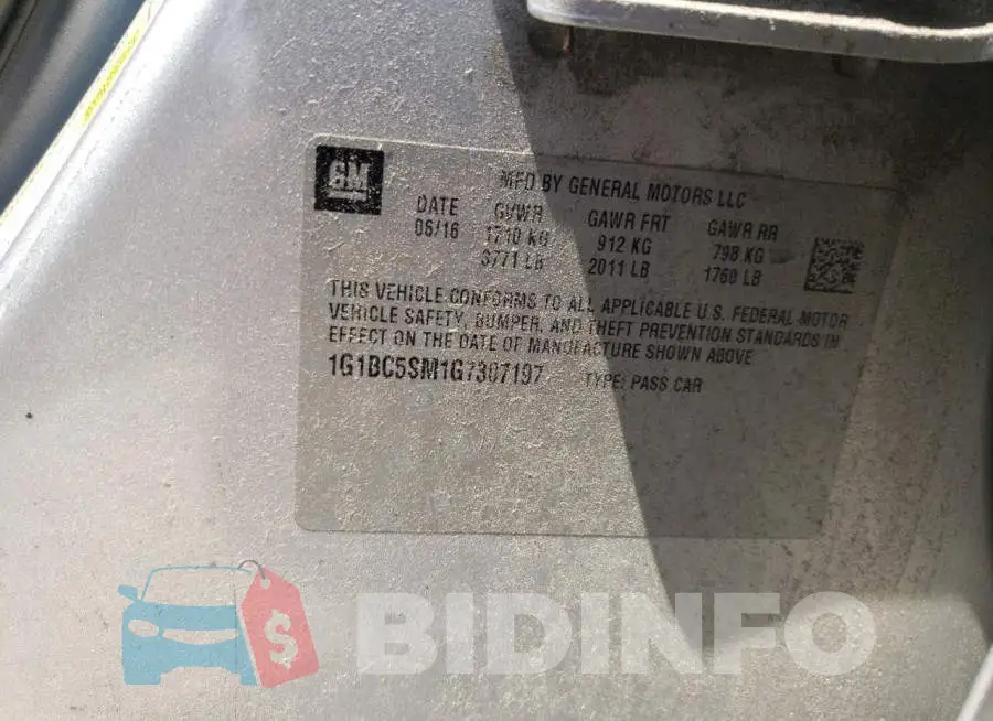 1G1BC5SM1G7307197 Photo# 10