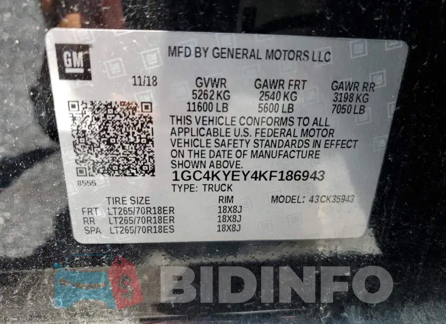1GC4KYEY4KF186943 Photo# 10